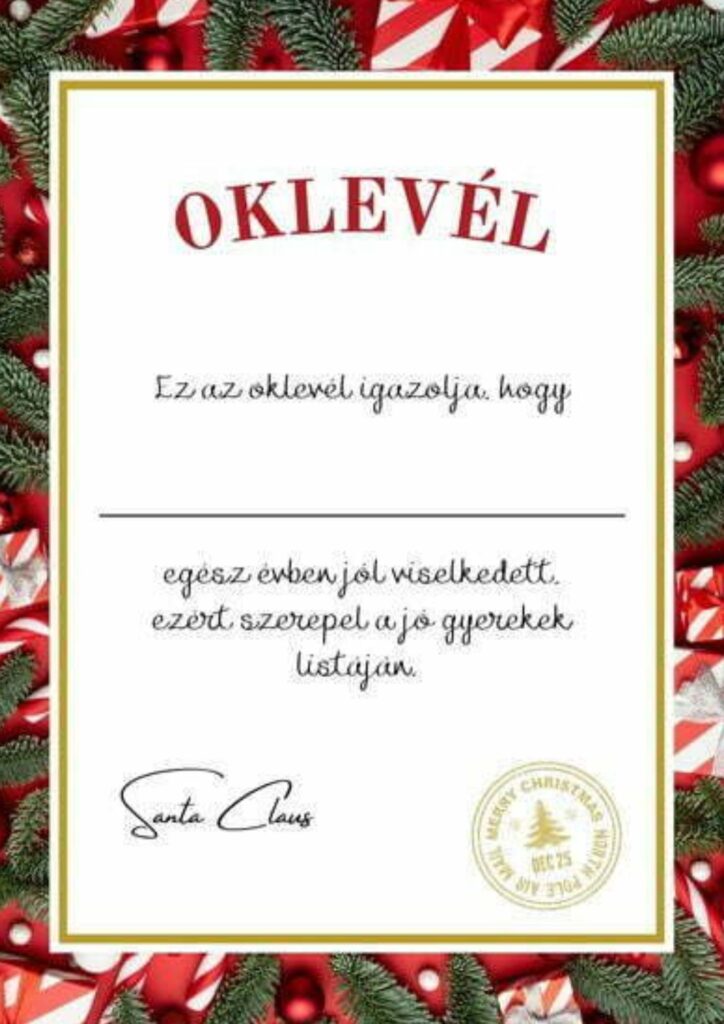 mikulás oklevél